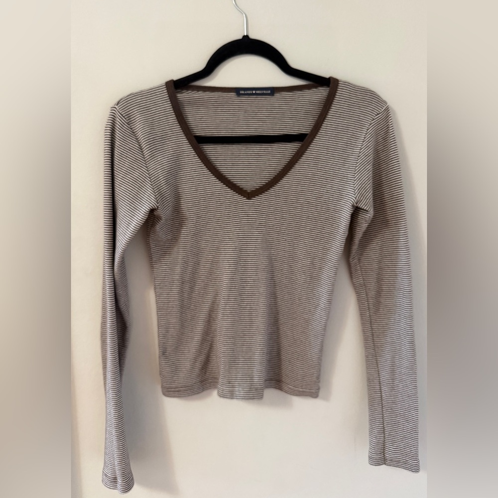 Brandy Melville Chocolate and White Striped Tee